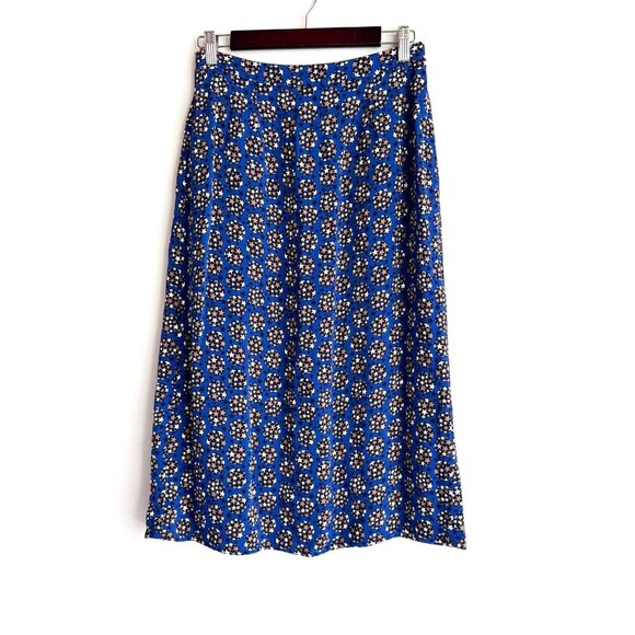 Boden Star Print Blue Brown White Midi Skirt 2R - Picture 4 of 5